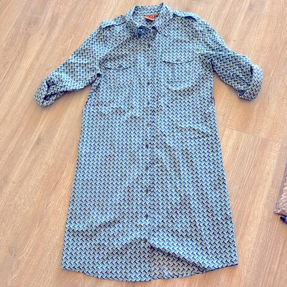 Tory Burch Light Blue Geometric Mini Shirt Dress